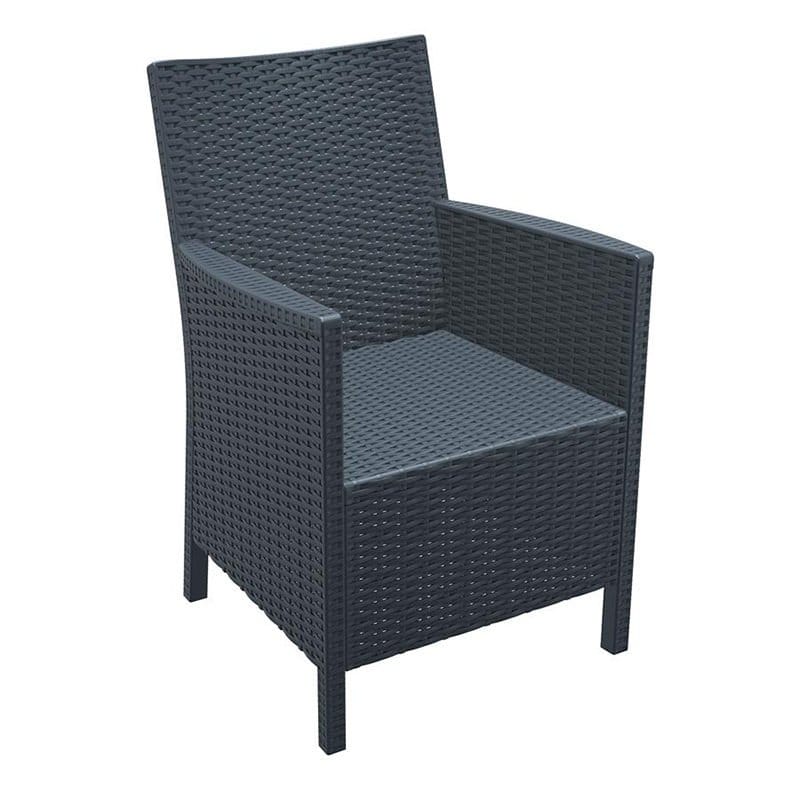 Dark Grey Glass Fibre Weather Resistant Resin Outdoor Arm Chair